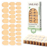 SAVILAND nail adhesive tabs pack front, highlighting gentle plant-based formula for comfortable wear.
