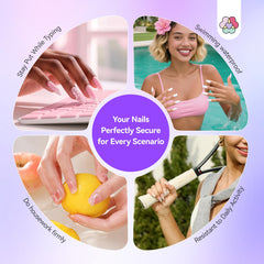 SAVILAND nail adhesive tabs waterproof action, showing prolonged wear during workouts and showers.