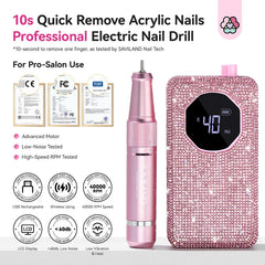SAVILAND Nail Drill 40000rpm highlights speed for acrylic removal.