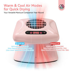SAVILAND Nail Dryer hand-inside-cool-air demonstrates gentle cooling for polish.