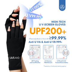 SAVILAND UV gloves for nails worn on hands during gel polishing to block UV exposure.