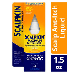 Scalpicin Max Strength bottle label shows 1% hydrocortisone anti-itch formula