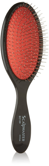 Scalpmaster Wire Cushion Brush closeup highlighting the flexible cushion for gentle detangling.