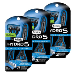 Schick Hydro 5 razor blade pack for smooth shave and long hydration.