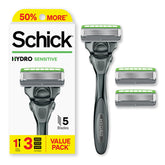 Schick Hydro Sensitive Razor handle close-up showing comfortable grip