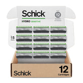 Schick Hydro Sensitive razor refills 12ct pack for smooth shaves.