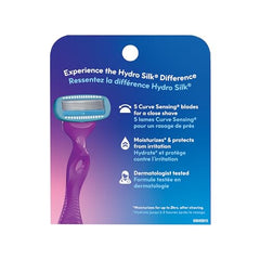 Schick Hydro Silk 5-curve-sensing blades close-up showing precision close shave.