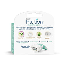 Schick Intuition pivoting head cartridge enhances contour following for a smooth shave.