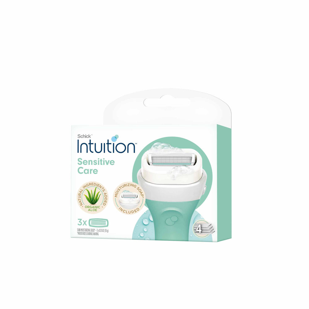 Schick Intuition razor refills in a 3-pack for an easy, gel-free shave.