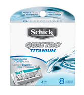 Schick Quattro titanium blade refills for eight-pack deliver a smooth, comfortable shave.
