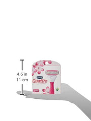 Schick Quattro for Women refill with a fuchsia rubberized handle for enhanced control.
