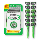 Schick Xtreme3 razor close-up showing 3 flexible blades for gentle sensitive-skin shaving