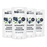 Schmidt's Charcoal & Magnesium deodorant stick close-up highlighting aluminum-free, natural fragrance.