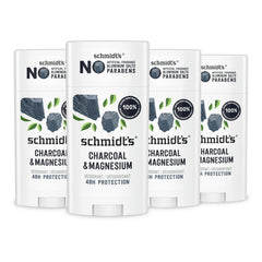 Schmidt's Charcoal & Magnesium deodorant stick close-up highlighting aluminum-free, natural fragrance.