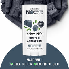 Schmidt's desodorante carbón magnesio, ingredientes naturales, aroma terroso que evoca naturaleza