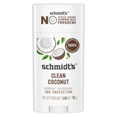 Schmidt's Clean Coconut en barra frente, aroma tropical y protección de 24 horas.