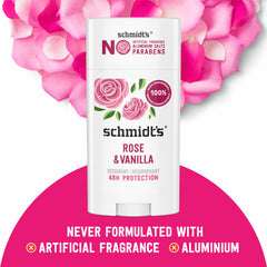 Ingredientes naturales y aceites vegetales cuidan la piel, Schmidt's Rosas y vainilla.