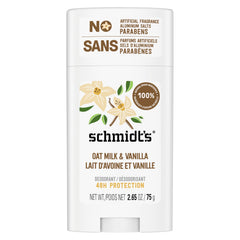 Schmidt’s desodorante vainilla y leche de avena, envase frontal, protege durante 24 horas.