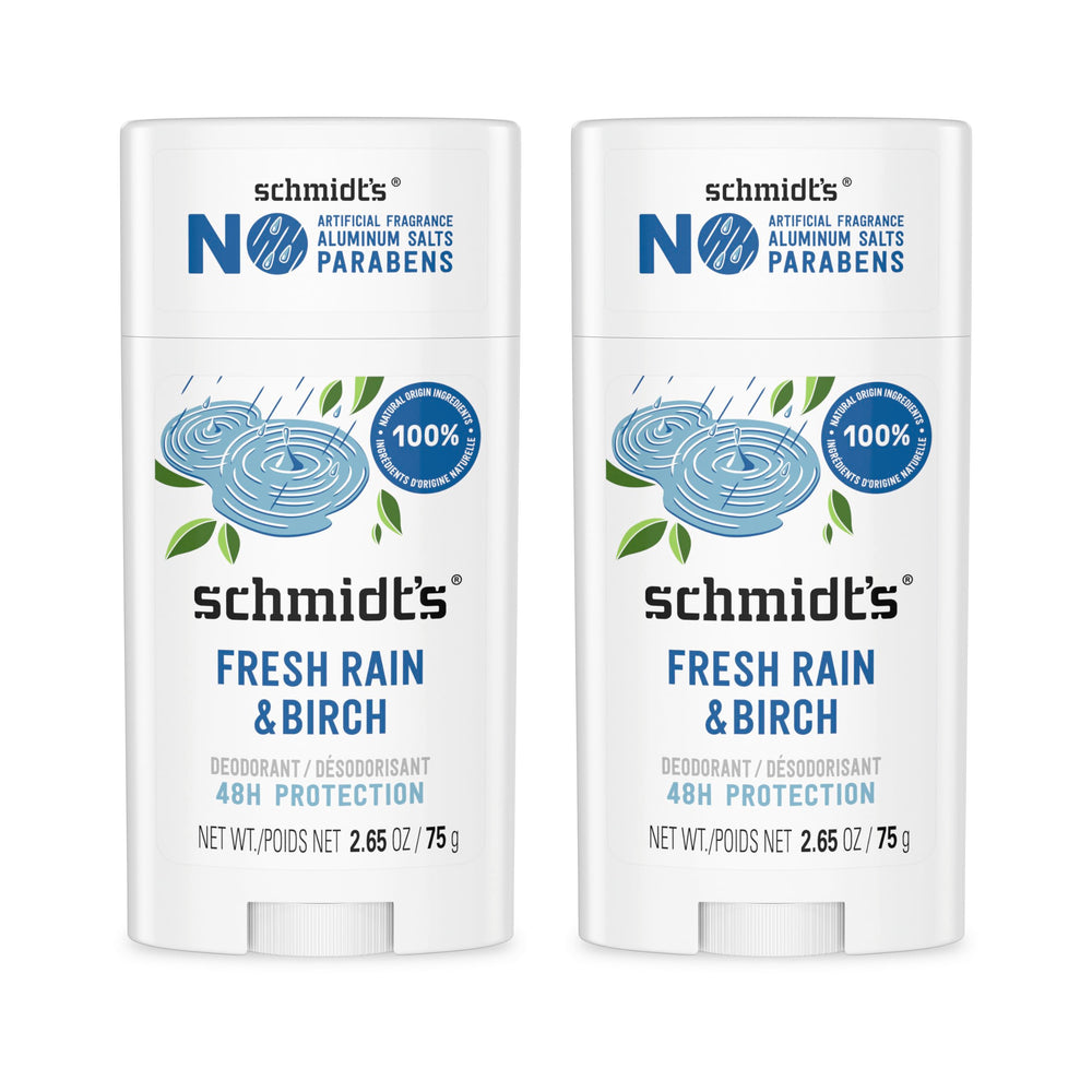Schmidt's Fresh Rain & Birch, barra desodorante, protección 24 horas para axilas.
