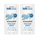 Schmidt's Fresh Rain & Birch, barra desodorante, protección 24 horas para axilas.