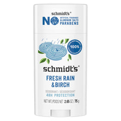 Sch Schmidt's Fresh Rain & Birch deodorant bottle delivers long-lasting freshness.