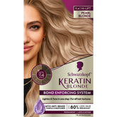 Schwarzkopf Keratin Blonde packaging kit on display for at-home color