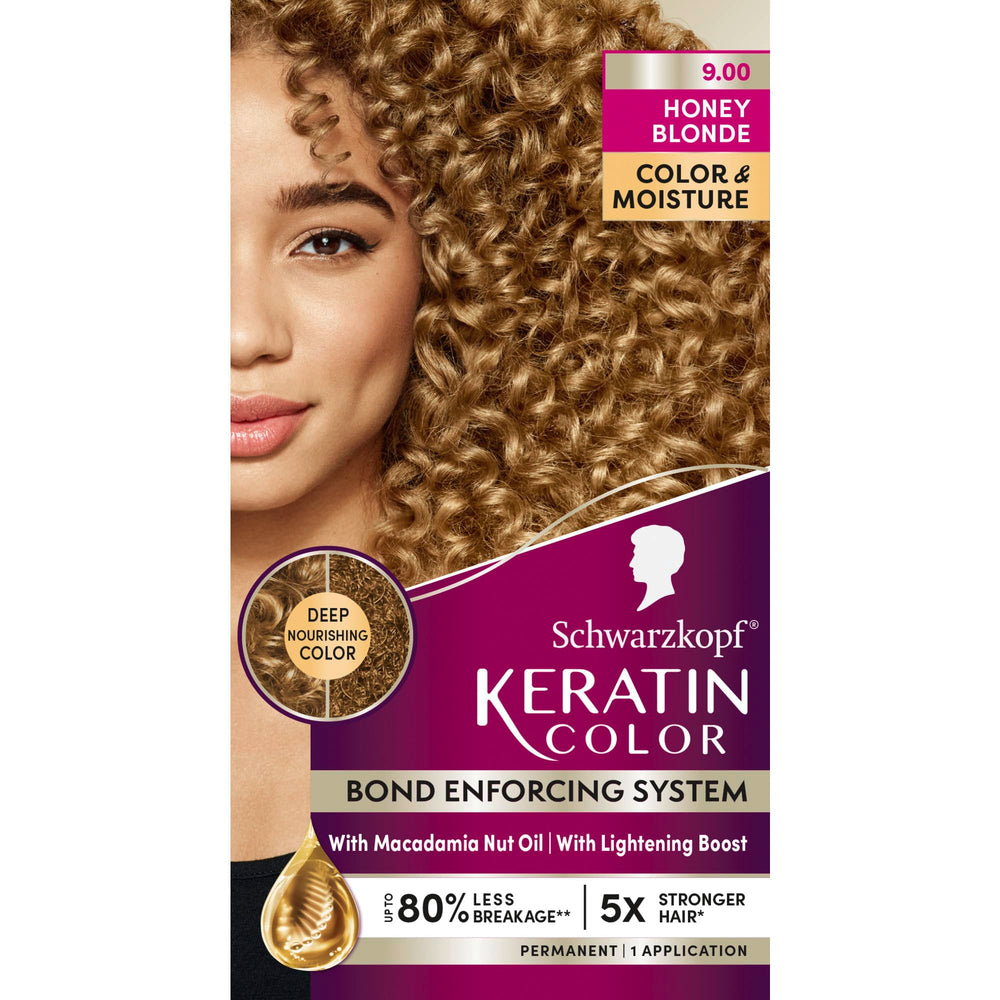Schwarzkopf Keratin Color cream application shows vibrant root-to-tip coverage