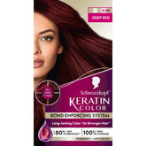 Schwarzkopf Keratin Color deep red bottle pouring for vibrant at-home color.
