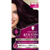 Schwarzkopf Keratin Color bottle pour shows rich Caviar shade for even root-to-tip coverage