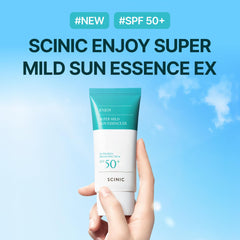 Close-up of SCINIC Enjoy Sun Essence texture showing silky, lightweight application.