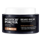 Scotch Porter Conditioning Beard Balm jar closeup showing rich conditioning for beard and skin
