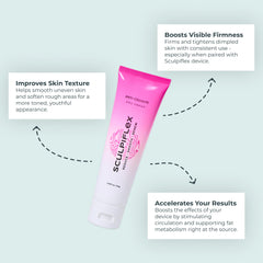 SCULPIFLEX anti cellulite cream massaged into thigh skin for smoothing feel.