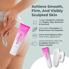 SCULPIFLEX anti cellulite cream pump bottle shown for controlled application.