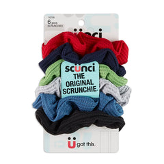 Scrunchies waffle de Scunci en azul marino, suaves y sin enganchar el cabello durante el deporte