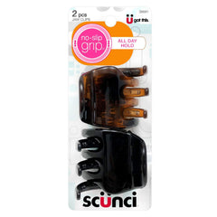 Scunci No-Slip Grip chunky jaw clip in pack with two clips included for versatile styling
