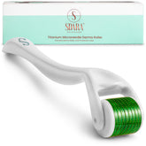 Sdara Skincare Derma Roller on the face for smoother skin and targeted treatment.