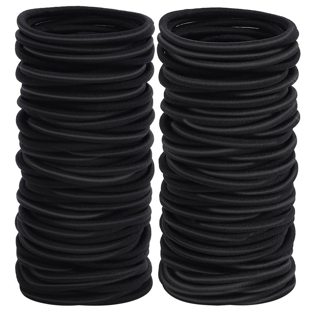 Sderoq 100pcs 4mm black braided hair ties close-up showing gentle hold