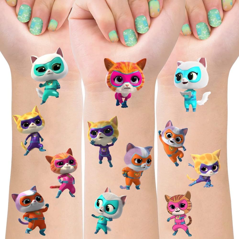 SDONY tatuajes gatos hojas: conjunto de 8 láminas para fiestas infantiles
