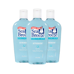 Seabreeze astringente facial: botella visible para piel sensible, sensación de limpieza profunda.
