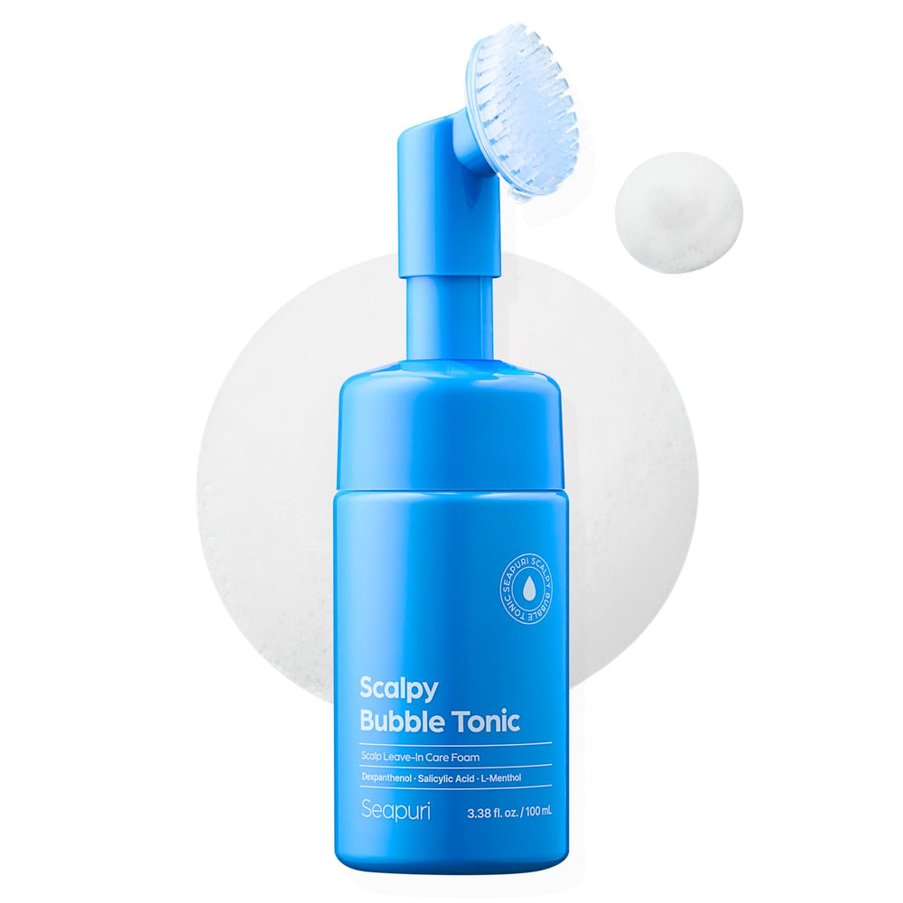 Seapuri Scalpy Bubble Tonic bottle close with cooling relief for irritated scalp.