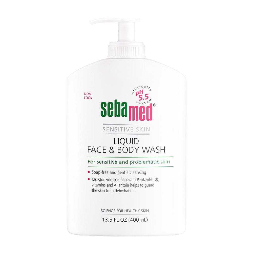 Sebamed envase con bomba para una higiene suave en la ducha.