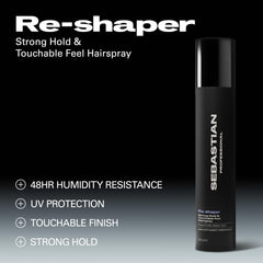 Sebastian Re-Shaper applied to damp hair boosts root lift during blow-dry.
