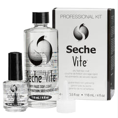Seche Vite cobertura transparente y aplicación rápida para uñas naturales y geles.