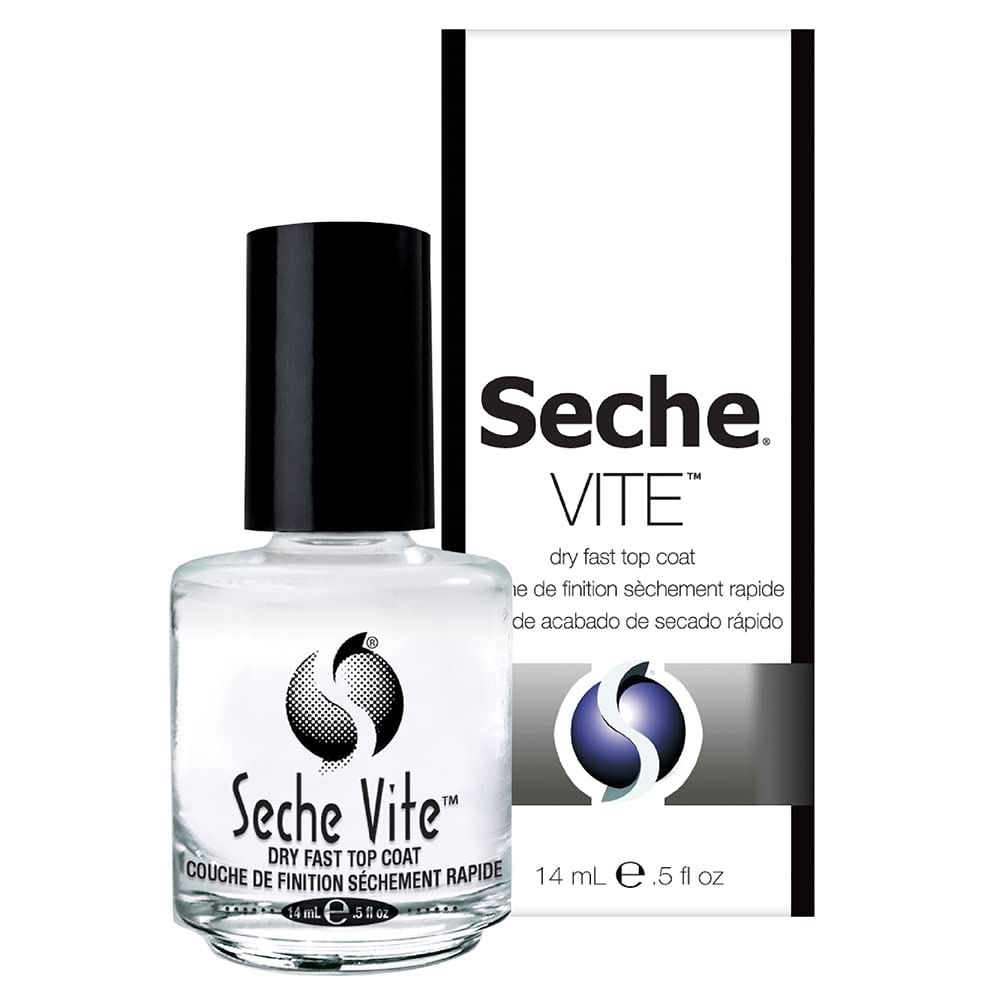 Seche Vite dry fast top coat clear bottle for quick, high-gloss shine.