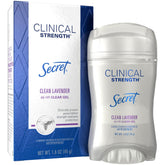 Secret Clinical Strength Clear Gel bottle front with lavender scent for all-day protection.