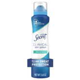 Secret Clinical Strength Dry Spray en botella, protección duradera para uso diario.