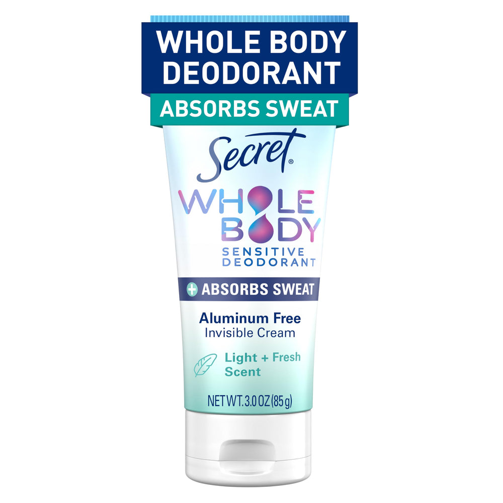 Secret crema desodorante cuerpo seco, bote 3oz, protección de 72 horas.