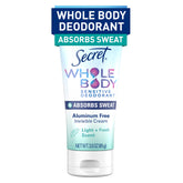 Secret crema desodorante cuerpo seco, bote 3oz, protección de 72 horas.