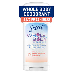 Secret desodorante corporal en barra Melocotón-Vainilla para uso diario.