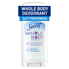Secret desodorante en barra para el cuerpo, envase compacto y práctico.
